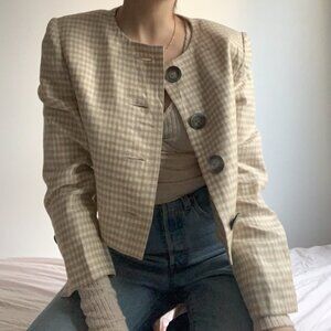 Vintage Givenchy Beige & Sand Gingham Cropped Jacket